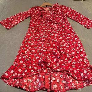 Veto Moda Molly 3/4 sleeve wrap dress in red with floral pattern